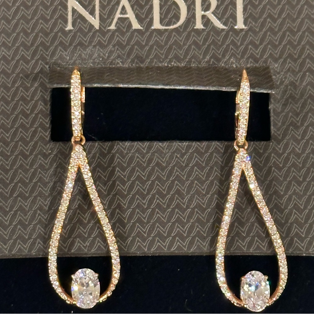 Nadri Open Teardrop Sparkling Crystals Rose Gold Earrings